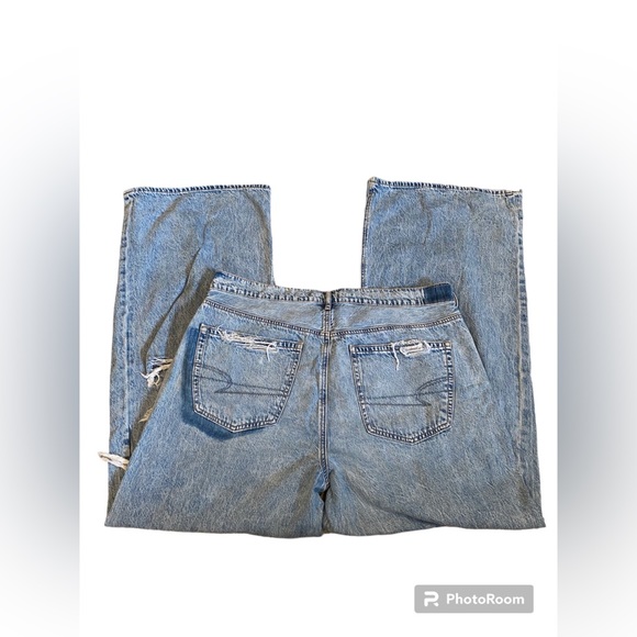 American Eagle AE Super High Rise Baggy Wide Leg Jeans Size 16 Regular - Picture 3 of 7